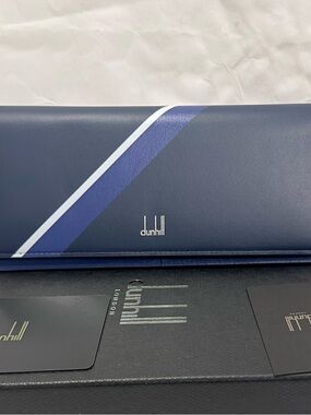 Dunhill Navy Leather Eyewear Case with Blue and White Stripe